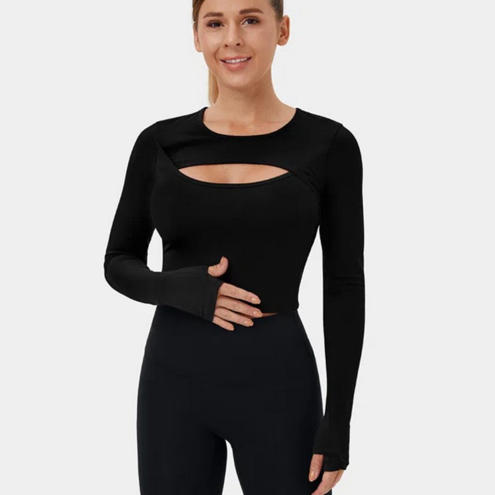 Halara Cloudful Long Sleeve Thumb Hole Cut Out Cropped Dance Sports Top